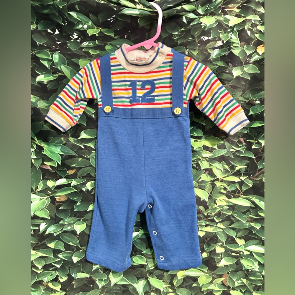 Vintage 70s Health-Tex Romper Blue Striped One Piece Boys 6 months